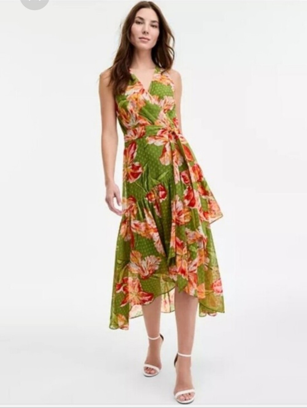 Anne Klein NWT $159 Olive Green Floral High Low Maxi Dress Size 14 Cocktail